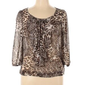 AGB 3/4 sleeve leopard print sheer bow blouse XL women’s animal print top
